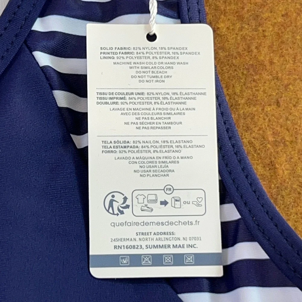 Summer Mae Womens 14 Navy Blue Striped Tankini Swim Top NWT